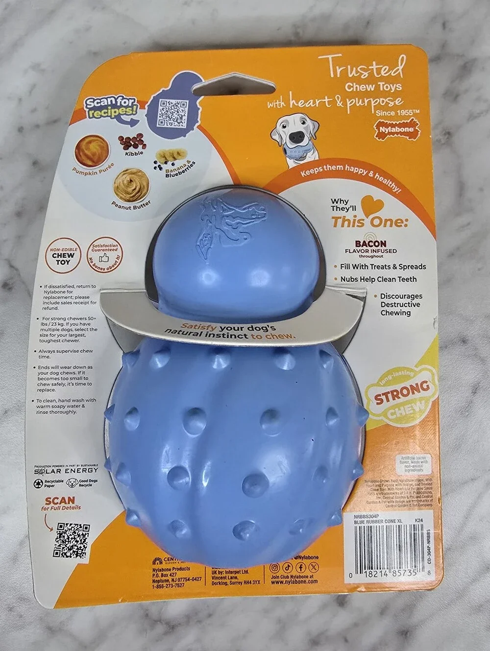Nylabone Bacon Treatin' Cone Treat Dispensing Durable Chew Toy, Size XLarge